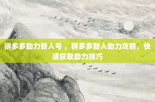 拼多多助力新人号 ，拼多多新人助力攻略，快速获取助力技巧