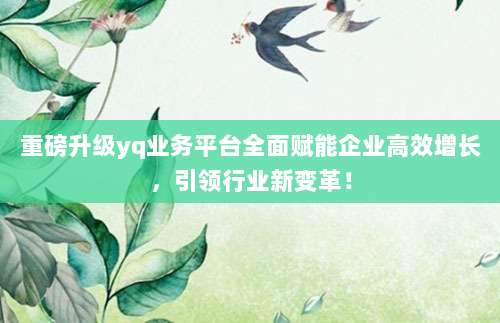 重磅升级yq业务平台全面赋能企业高效增长，引领行业新变革！